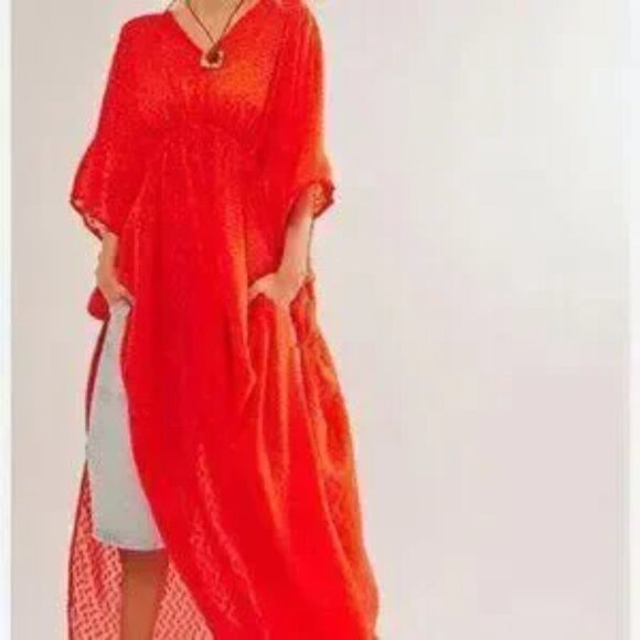 Free People Stevie Sheer Kaftan in Red NWT One Size - Picture 3 of 8